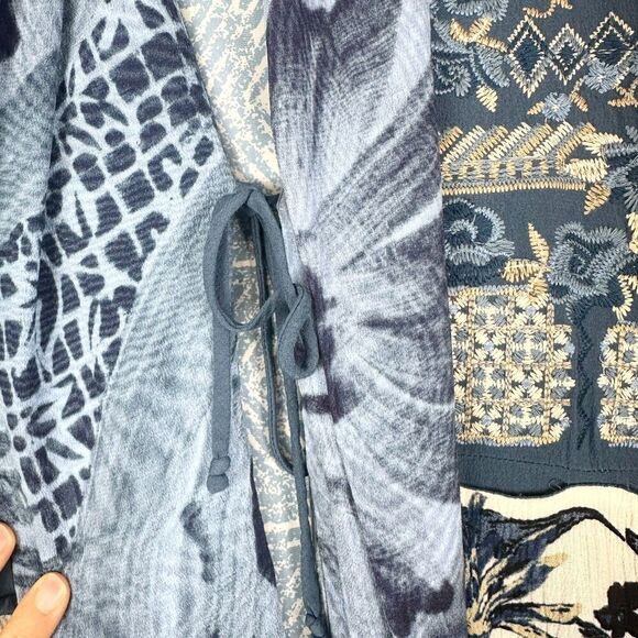 John Mark Print Embroidered Kimono Size Medium Floral Patchwork Boho - Picture 6 of 8